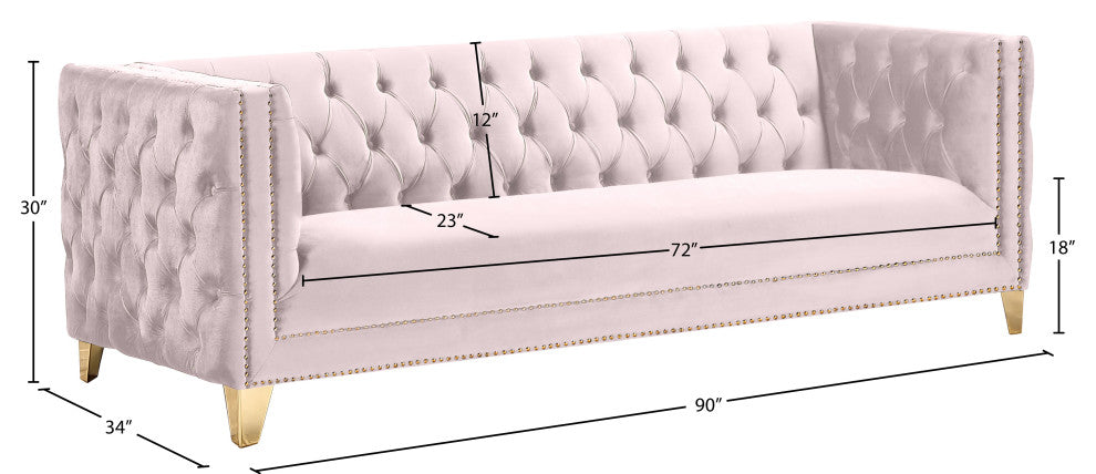 Michelle Fabric Upholstered Chair, Gold Iron Legs, Pink, Velvet, Sofa