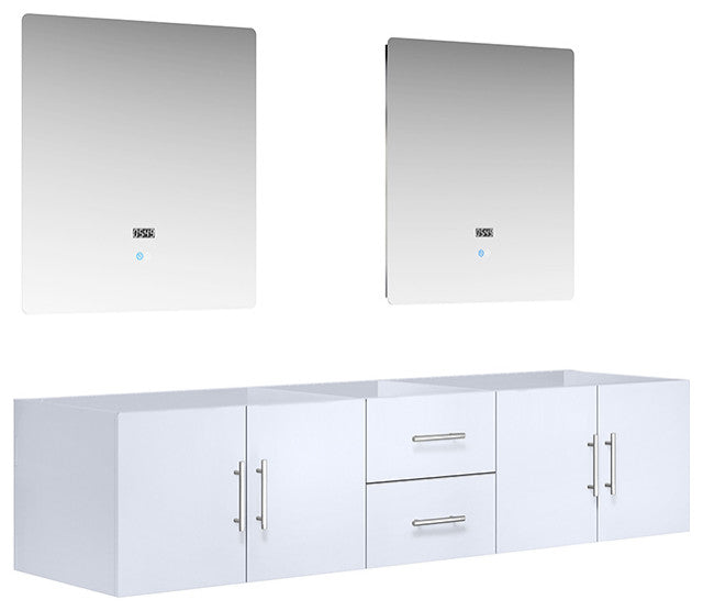 Geneva Transitional Glossy White 80" Double Vanity with 30" Led Mirrors, no Top