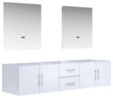 Geneva Transitional Glossy White 80" Double Vanity with 30" Led Mirrors, no Top