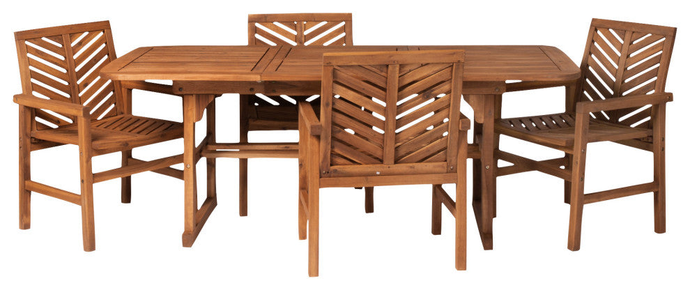 5-Piece Extendable Outdoor Patio Dining Set - Brown