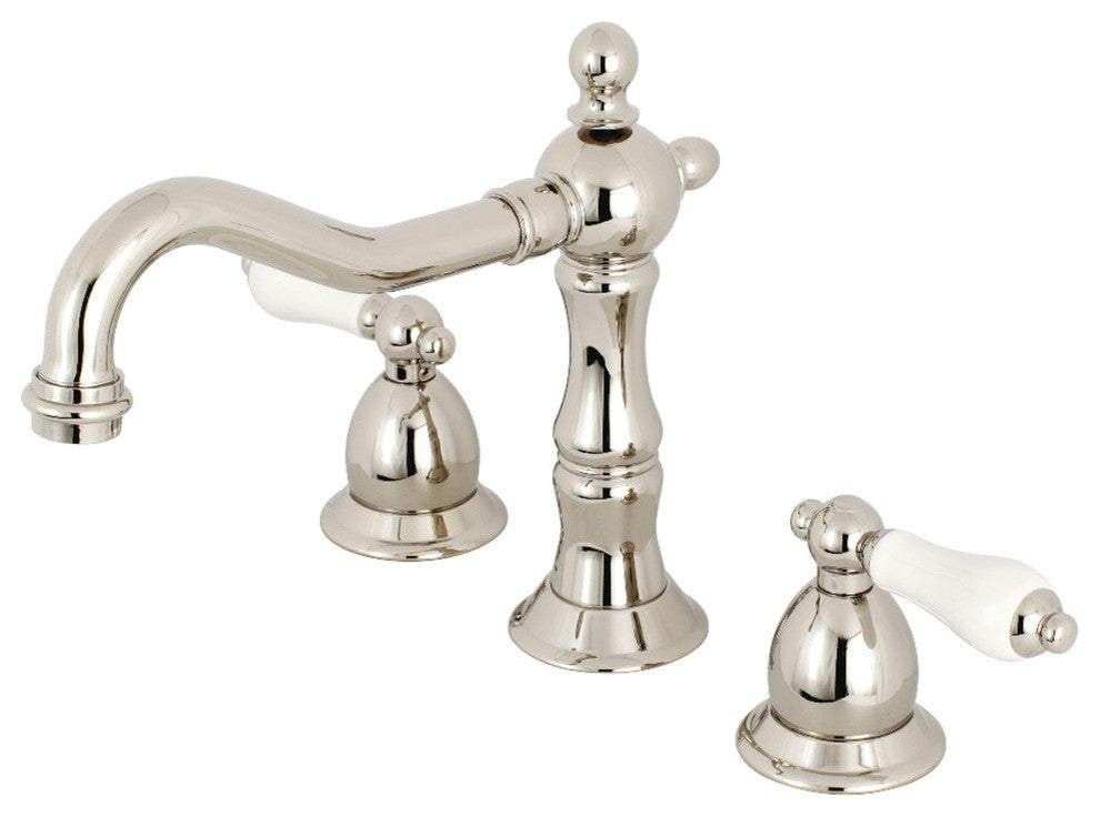 Kingston Brass Widespread Bathroom Faucet With Brass Pop-Up, Polished Nickel