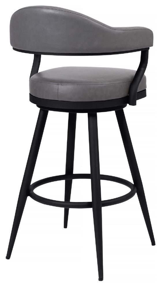 30 Inch Vintage Faux Leather Bar Stool, Metal Peg Legs, Gray