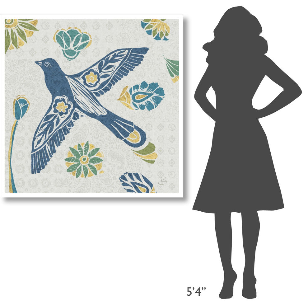 "Nordic Woodcut Bird IIIF" Digital Paper Print by Daphne Brissonnet, 42"x42"
