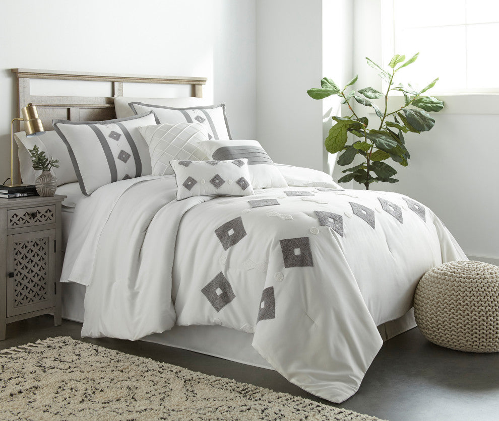 Nessie 7-Piece Comforter Set, White, Queen