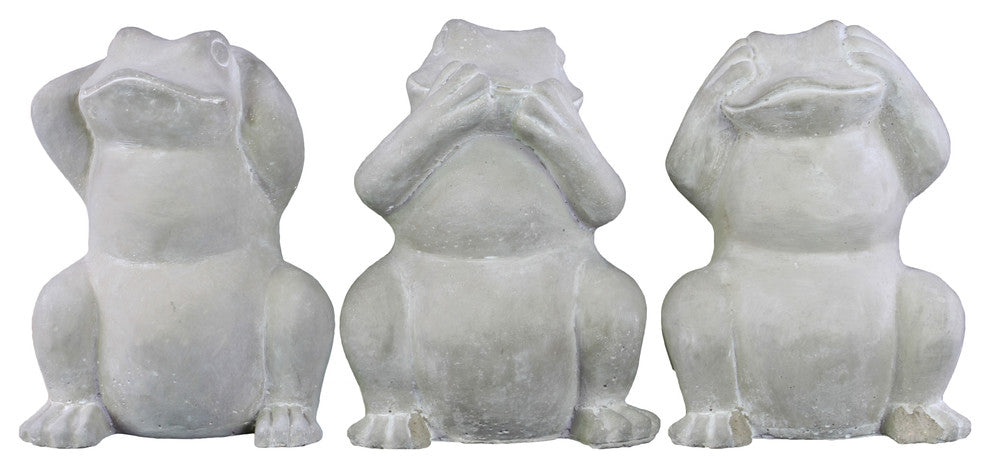 Cement Standing Frog No Evil, 3-Piece Set