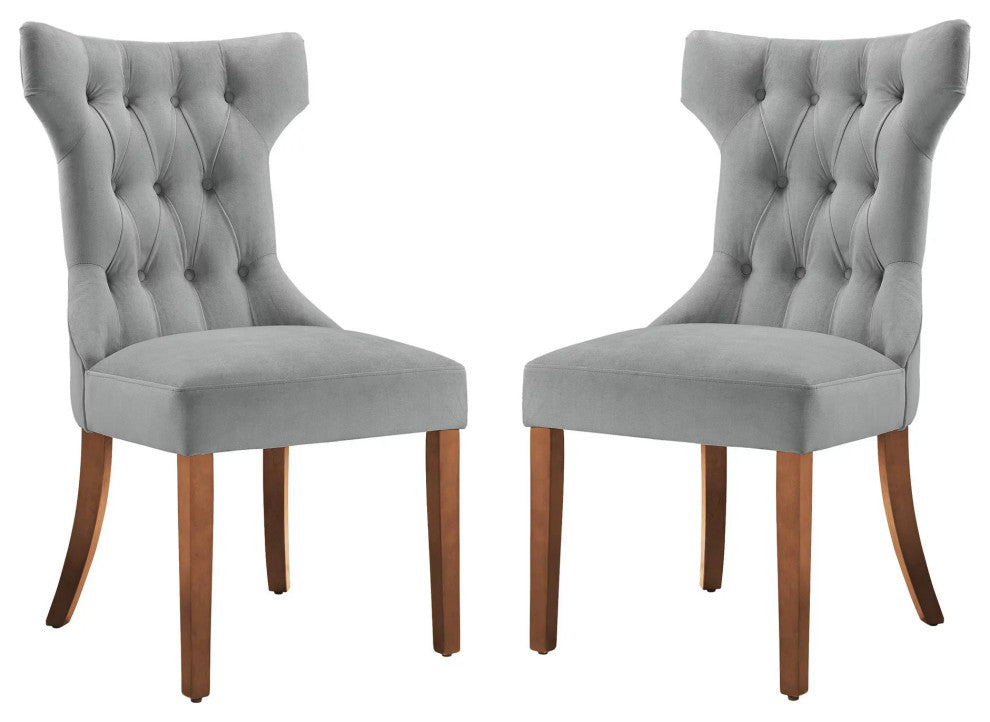 2 Pack Dining Chair, Padded Seat & Diamond Tufted Hourglass Back, Gray