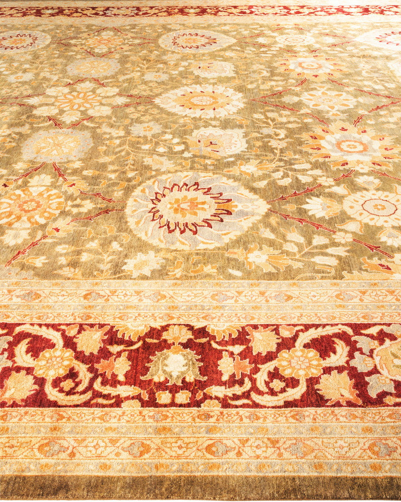 Eclectic, One-of-a-Kind Hand-Knotted Area Rug Green, 12' 1" x 15' 0"
