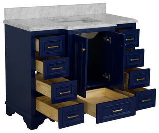 Nantucket 48" Bathroom Vanity, Royal Blue, Carrara Marble