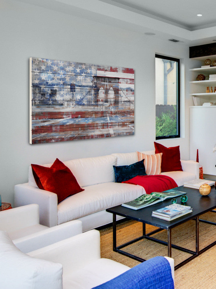 "Patriotic Overlay" Print on White Wood, 45"x30"
