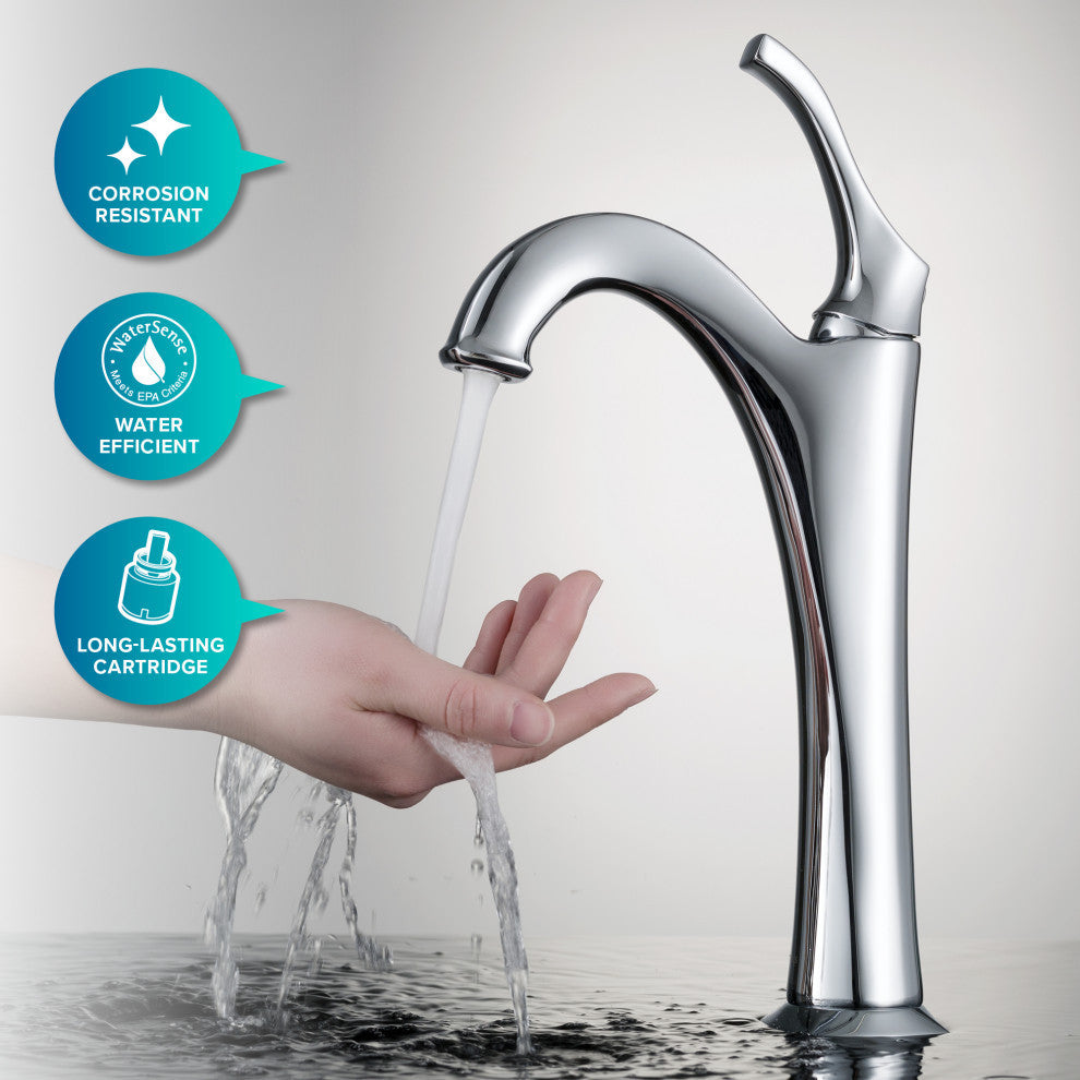 Elavo Round Ceramic Vessel Sink, Bathroom Arlo Faucet, Drain, Chrome