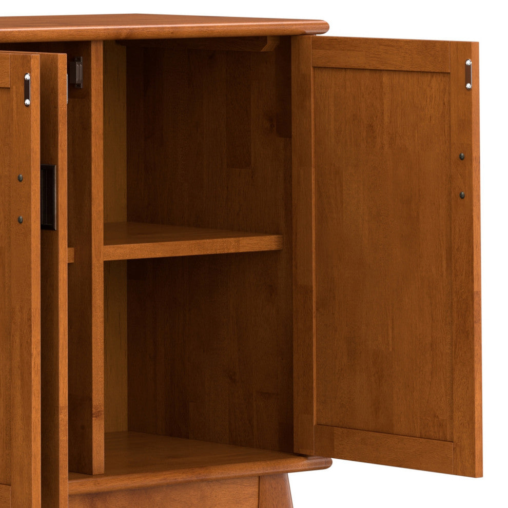 Draper Solid Hardwood Mid Century 4 Door Sideboard Buffet, Teak Brown