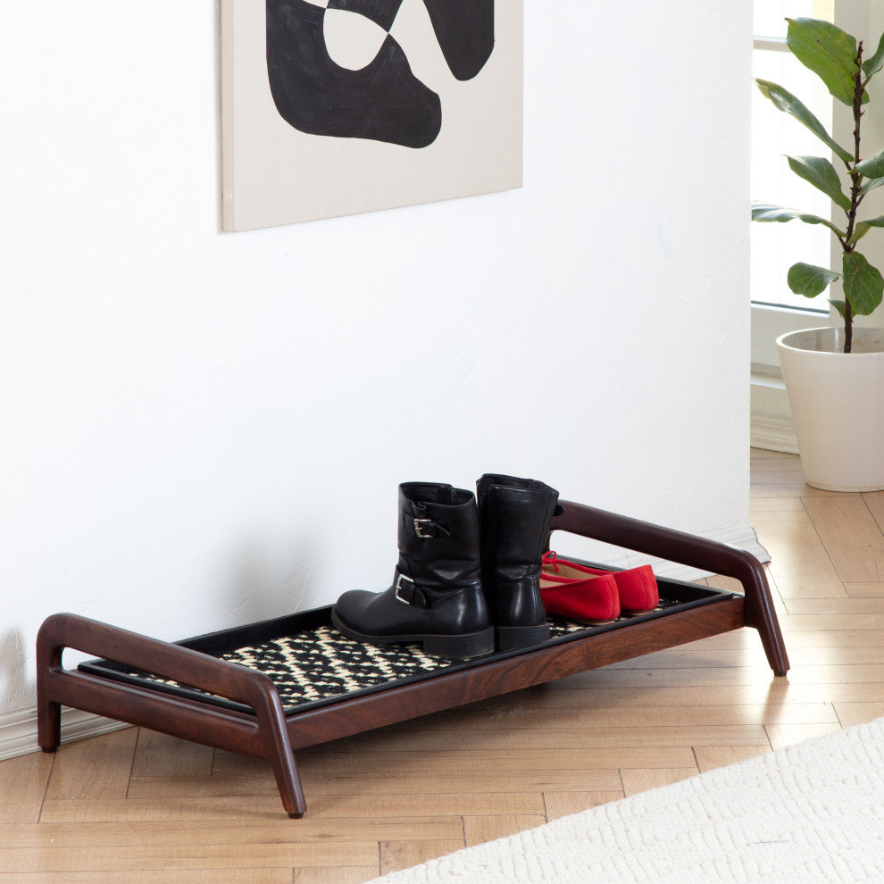 Single-Tier Brown Stand With 3-Pair Rubber Boot Tray Madagascar