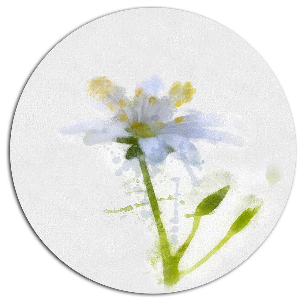 White Green Watercolor Flower Sketch, Floral Disc Metal Wall Art, 23"