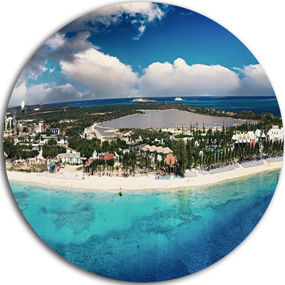 Caribbean Coast Tropical Panorama, Seascape Disc Metal Wall Art, 36"