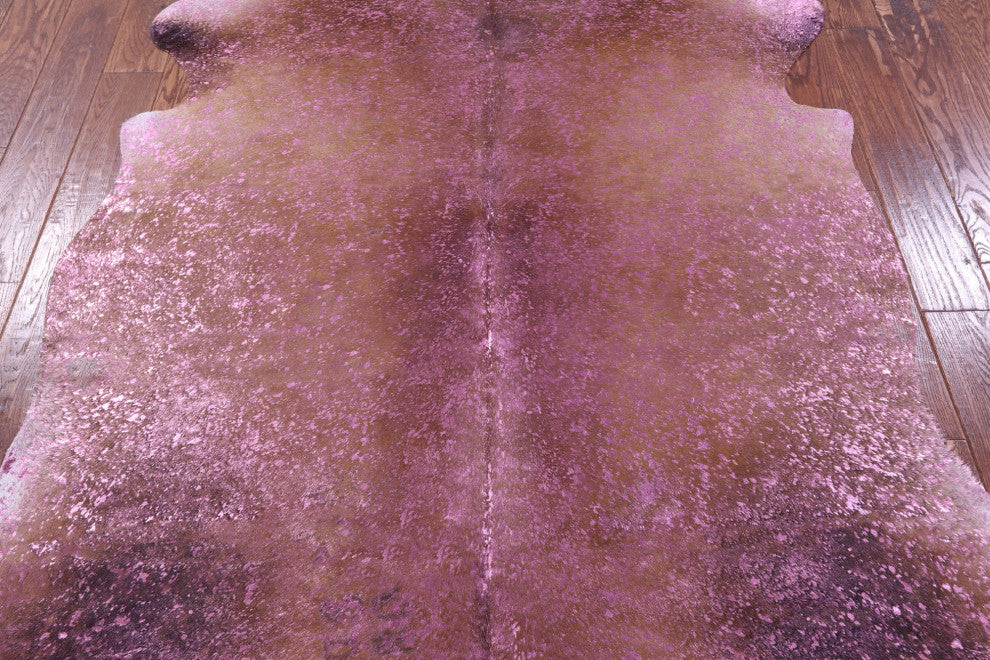 6' 9" X 6' 1" Pink Metallic Cowhide Rug C2147