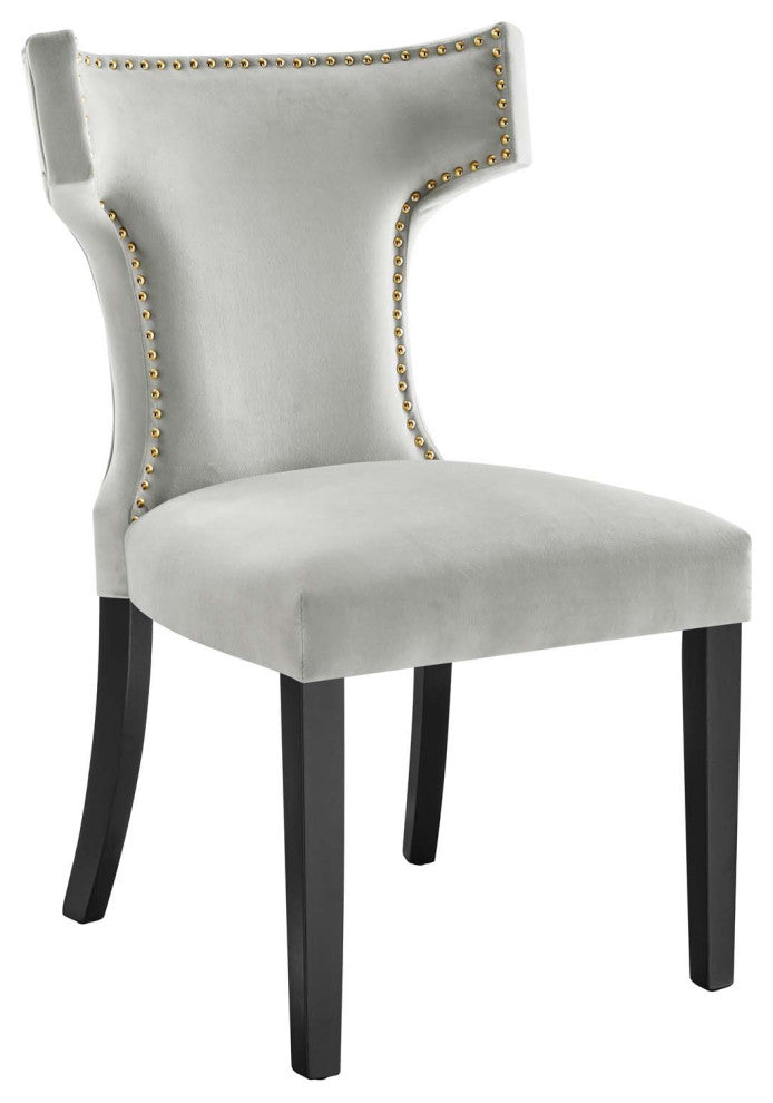 Curve Performance Velvet Dining Chairs, Set of 2, Light Gray