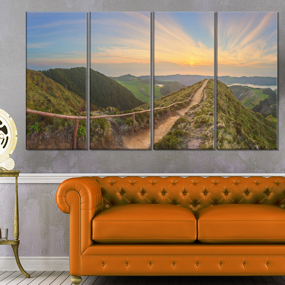 "Hiking Trail And Beautiful Lakes" Landscape Wall Art, 4 Panels, 48"x28"