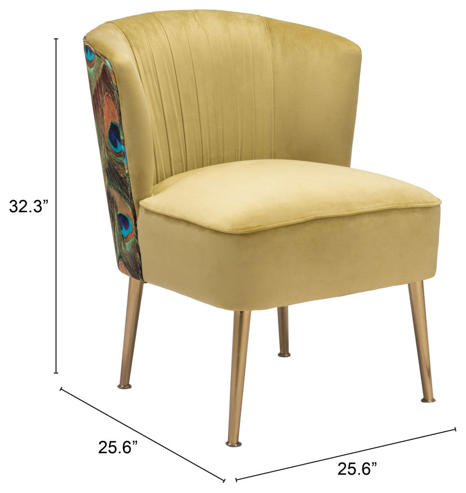Tabitha Accent Chair Green, Gold & Peacock Print