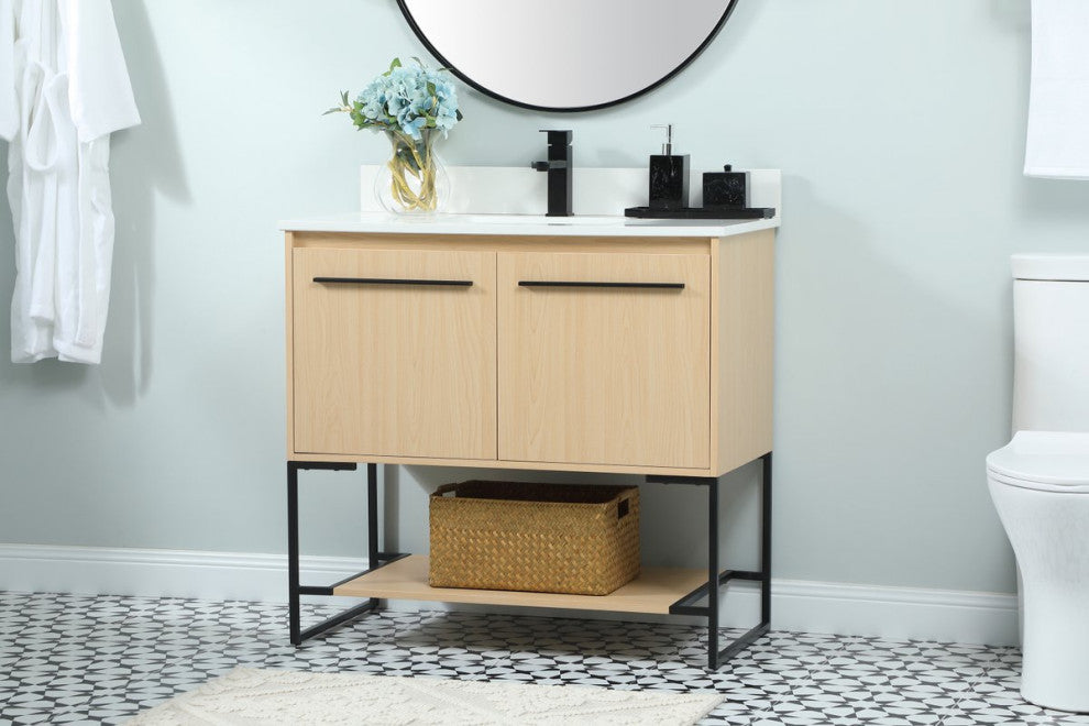 Sue 36" Single Bathroom Vanity, Maple, With Backsplash