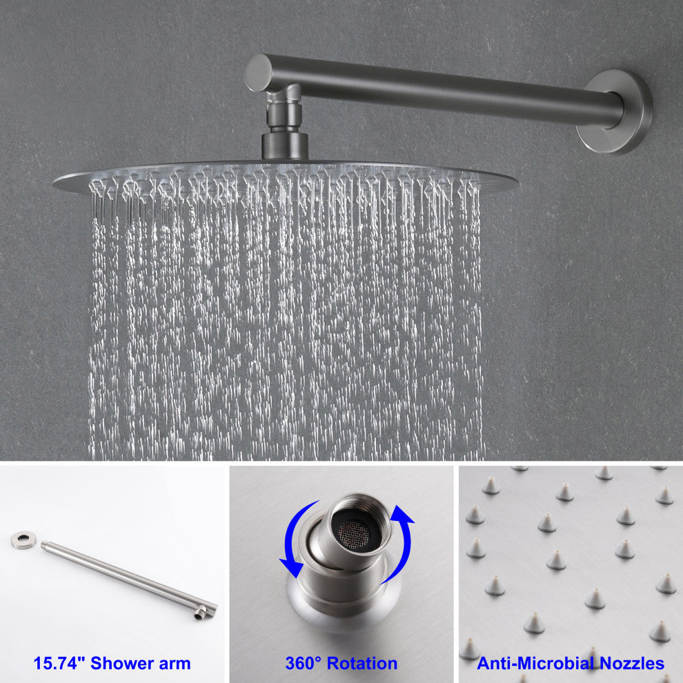 Wellfor Shower Faucet Set, 12" Rain Shower Head With Handheld Combo Set, Brushed Nickel
