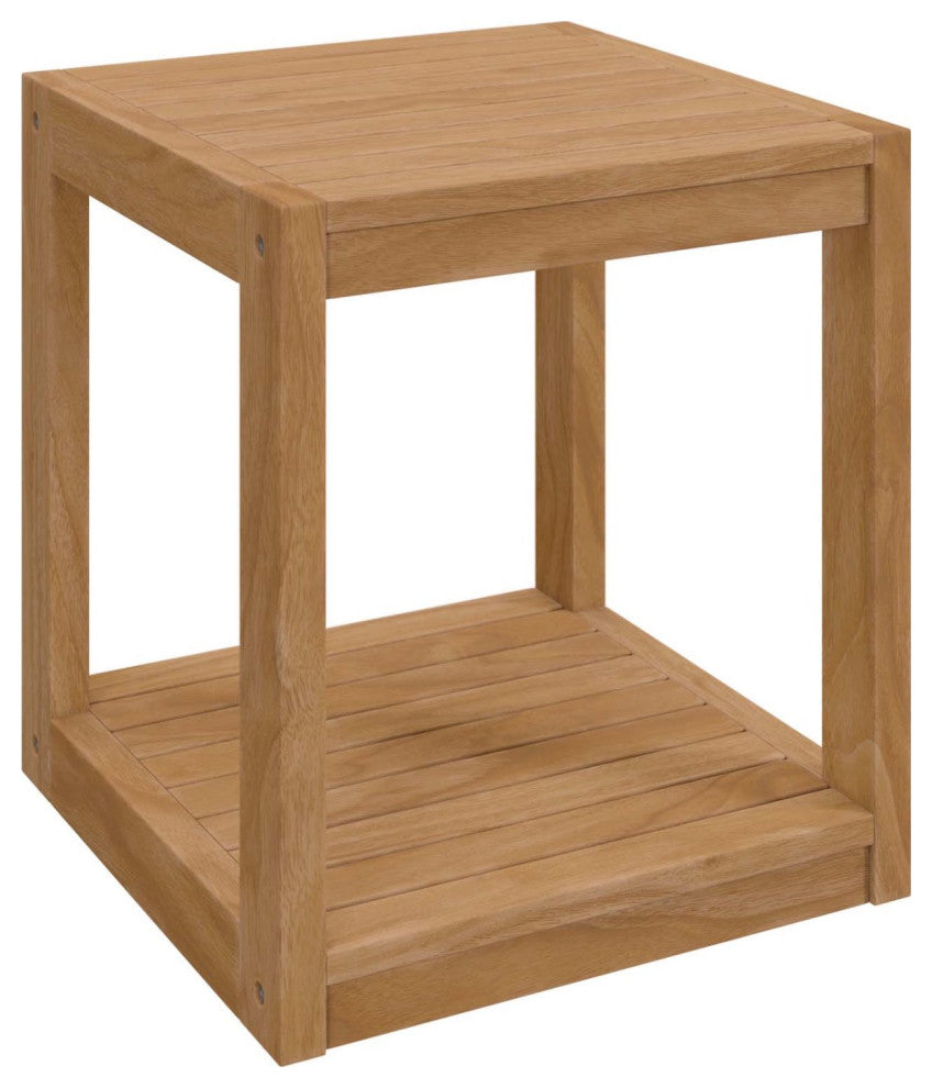 Lounge Chair ArmchairTable Set, Blue Navy Natural, Teak Wood, Outdoor Garden