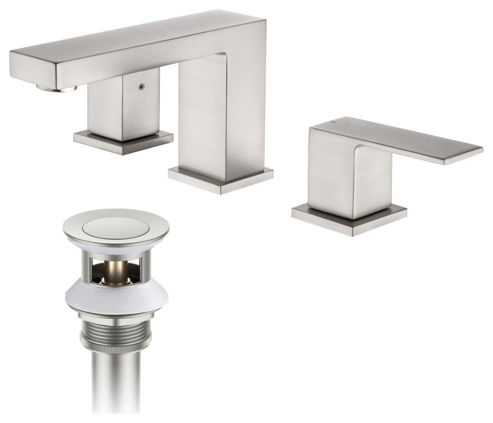 Cube 8" Widespread Bathroom Sink Faucet With Drain Assembly, Brushed Nickel