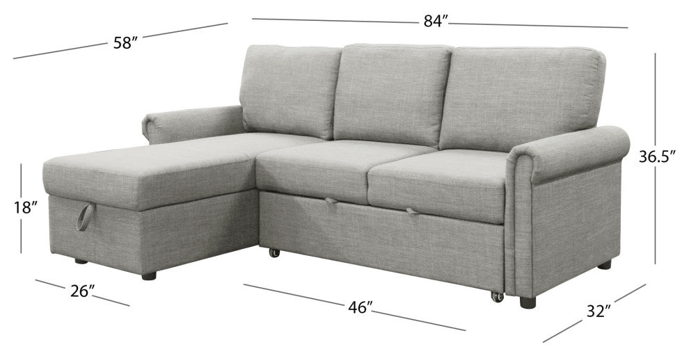 Harding Storage Sofa Bed Reversible Sectional, Heather Gray