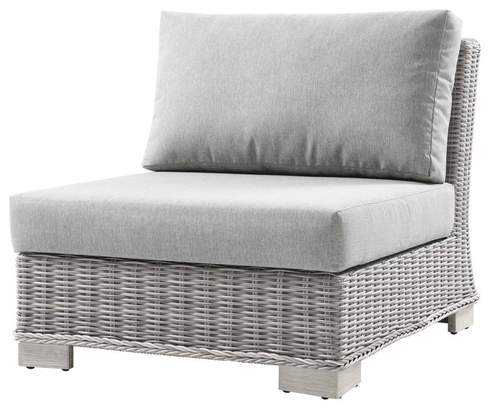 Lounge Sectional Sofa Chair Table Set, Rattan, Wicker, Gray, Outdoor