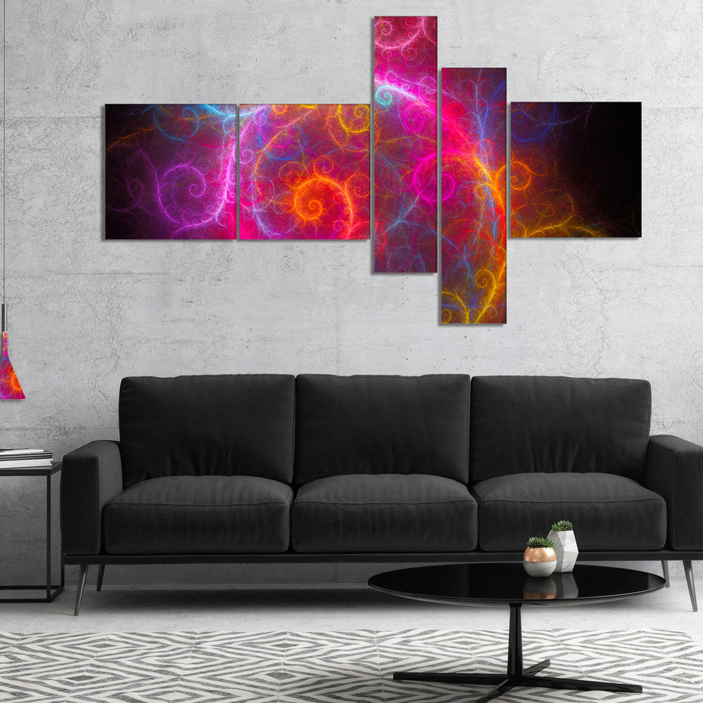 Beautiful Pink Pattern on Black, Abstract Wall Art Canvas, 60"x32", 5 panels
