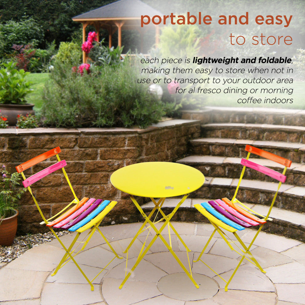 Alpine Rainbow Metal Bistro Set with Table and Two Chairs, 28"