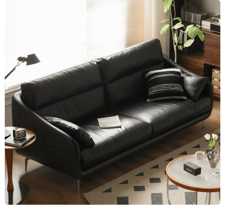 Leather Classic Sofa, Brown Yellow 4-Seater Sofa 110.2x38.2x36.6"