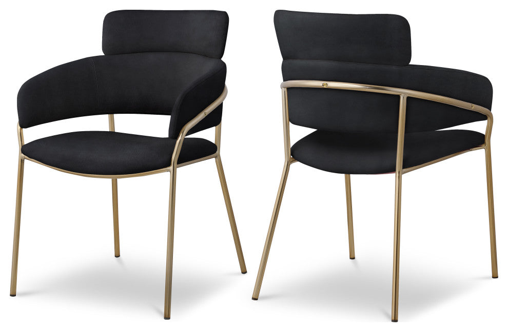 Yara Upholstered Dining Chair (Set of 2), Black, Velvet