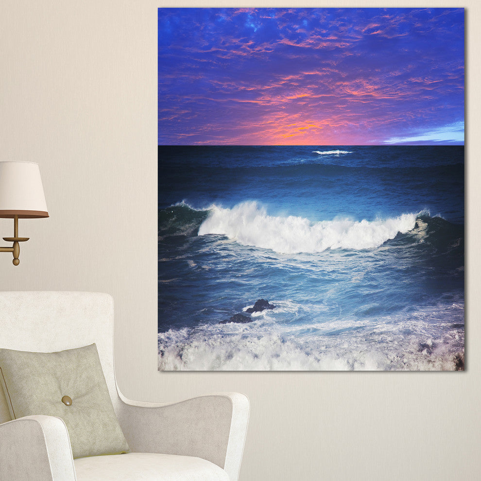 Troubled Sunset Sea under Blue Sky, Seashore Canvas Art Print, 30"x40"
