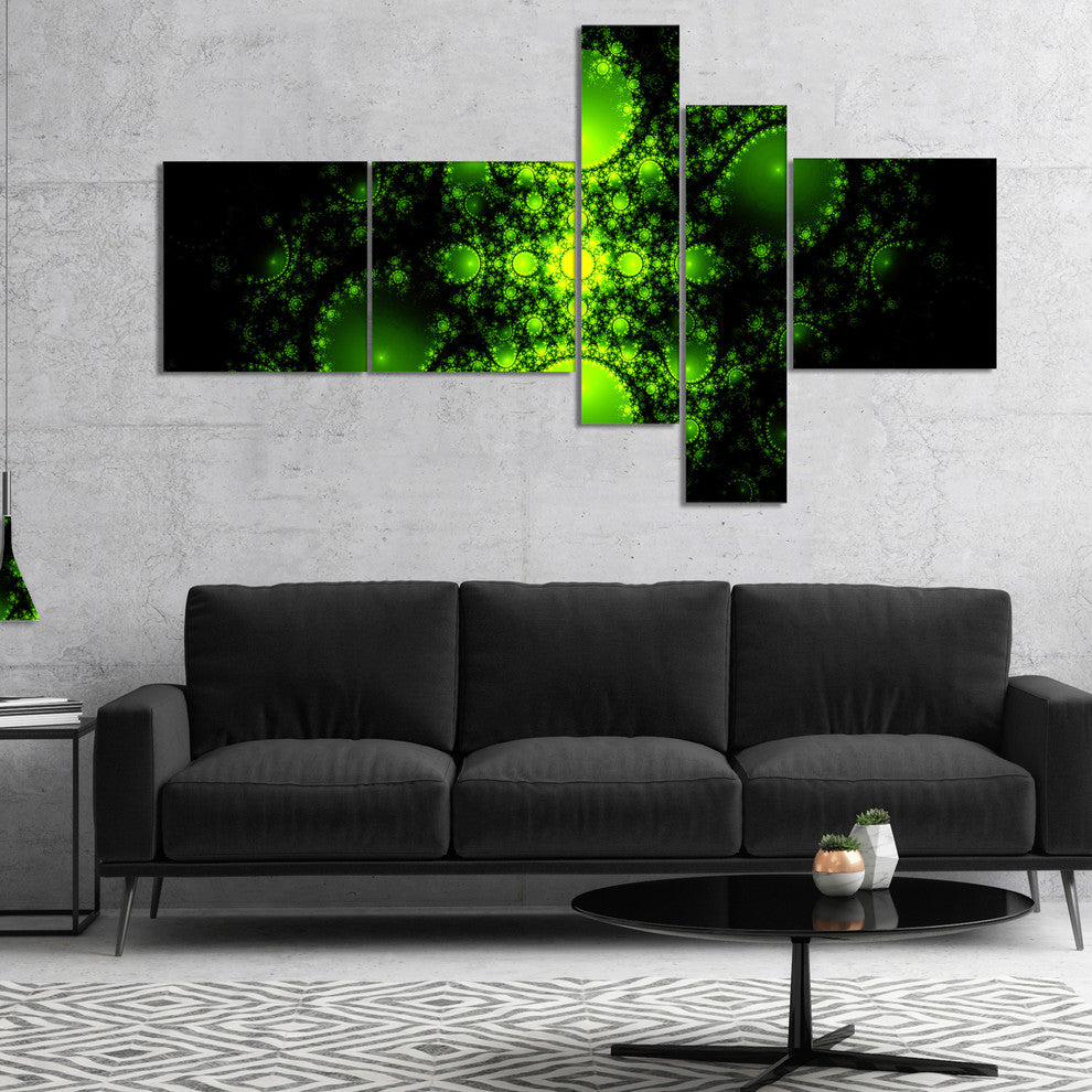 Cabalistic Green Fractal Design, Abstract Canvas Art Print, 60"x32", 5 panels
