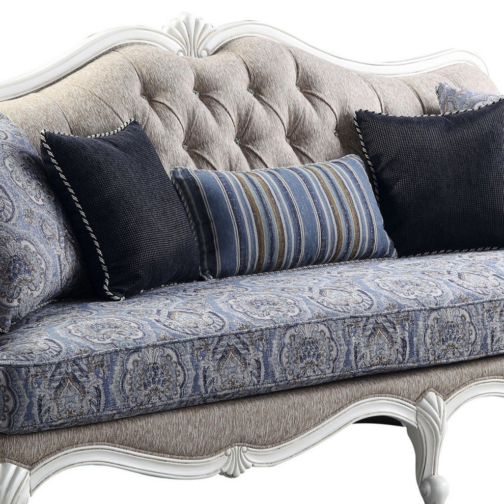 Benzara BM250652 Sofa With Arch Top and Resin Queen Anne Legs, Gray