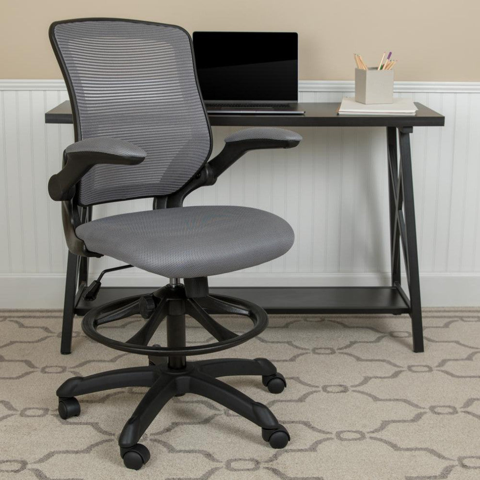 Mid-Back Mesh Ergonomic Drafting Chair With Adjustable Foot Ring, Dark Gray