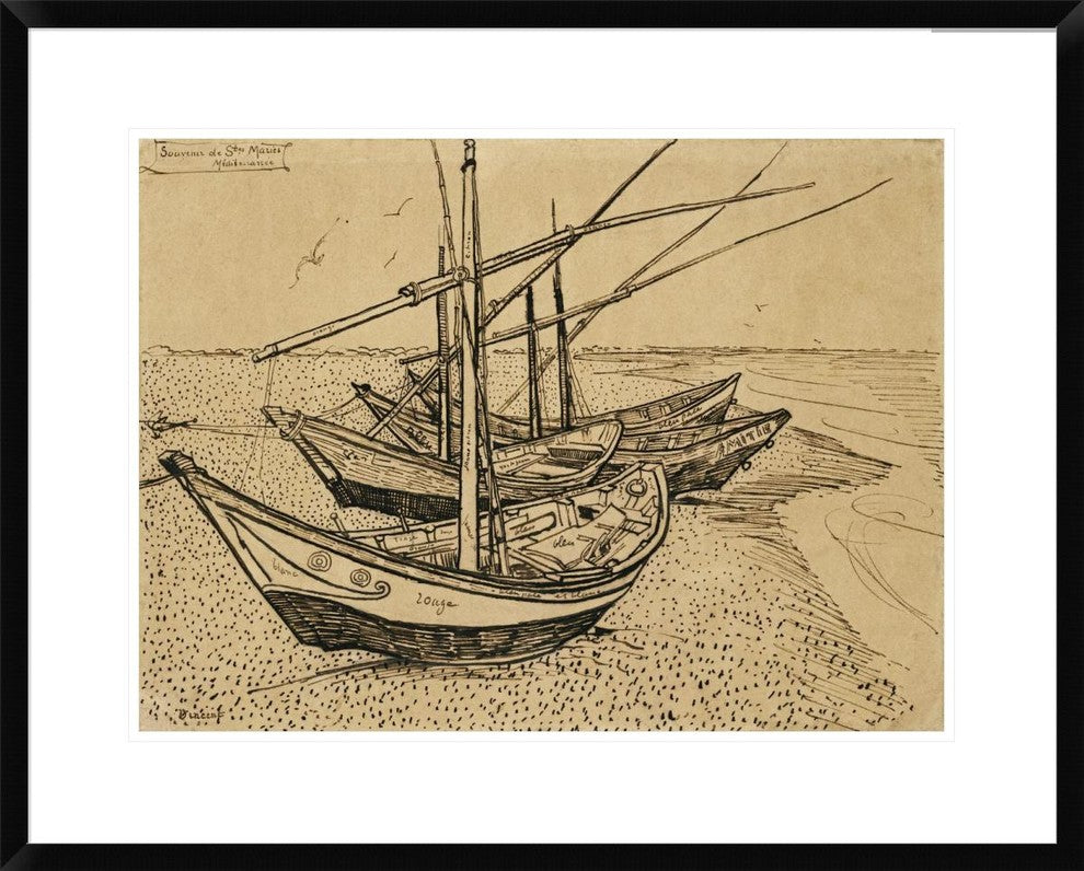 "Boats On The Beach at Saintes-Maries-De-La-Mer"  by Vincent Van Gogh, 30x24"