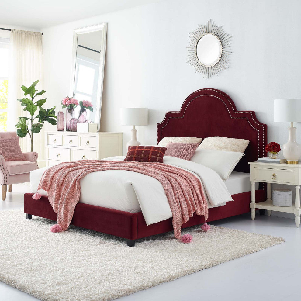 Maroon Primrose Queen Performance Velvet Platform Bed