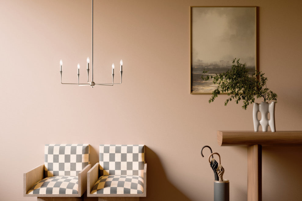 Alvaro Chandelier, Polished Nickel, 5 Light