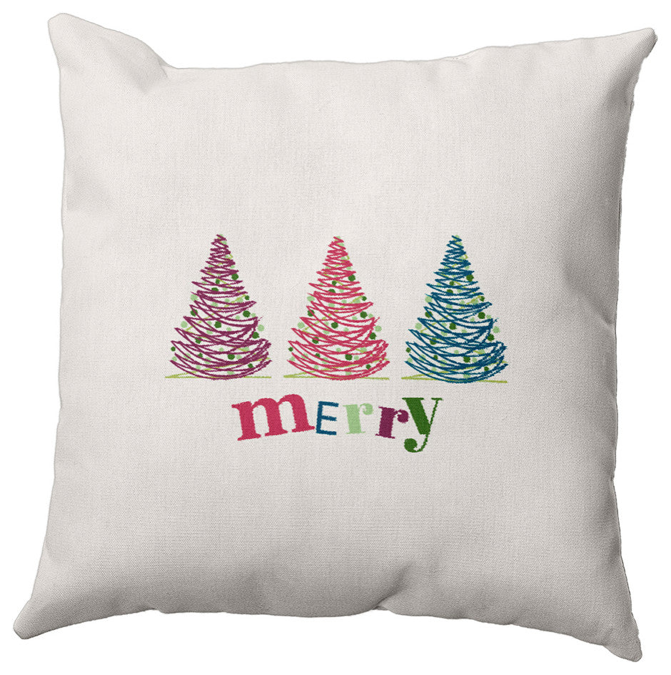 Multi Colored Merry Trees Christmas Polyester Throw Pillow, 18"x18"