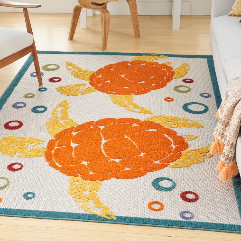 Nourison Aloha 6' x 9' Teal Multi Coastal, Nautical & Beach Area Rug