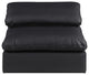 Comfy Beige Linen Textured Fabric Modular Chair, Black, Vegan Leather, Armless Chair