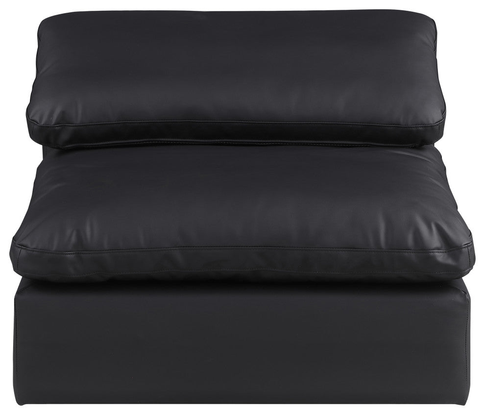 Comfy Beige Linen Textured Fabric Modular Chair, Black, Vegan Leather, Armless Chair