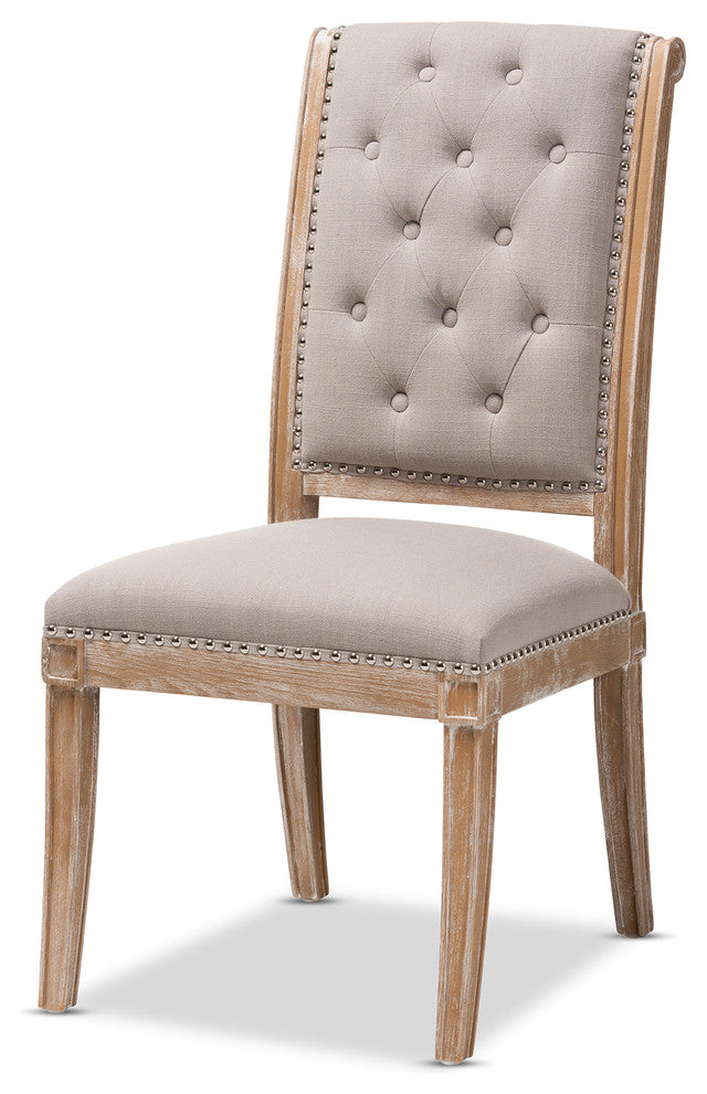 Charmant Provincial Beige Upholstered Weathered Oak Finished Wood Dining Chair