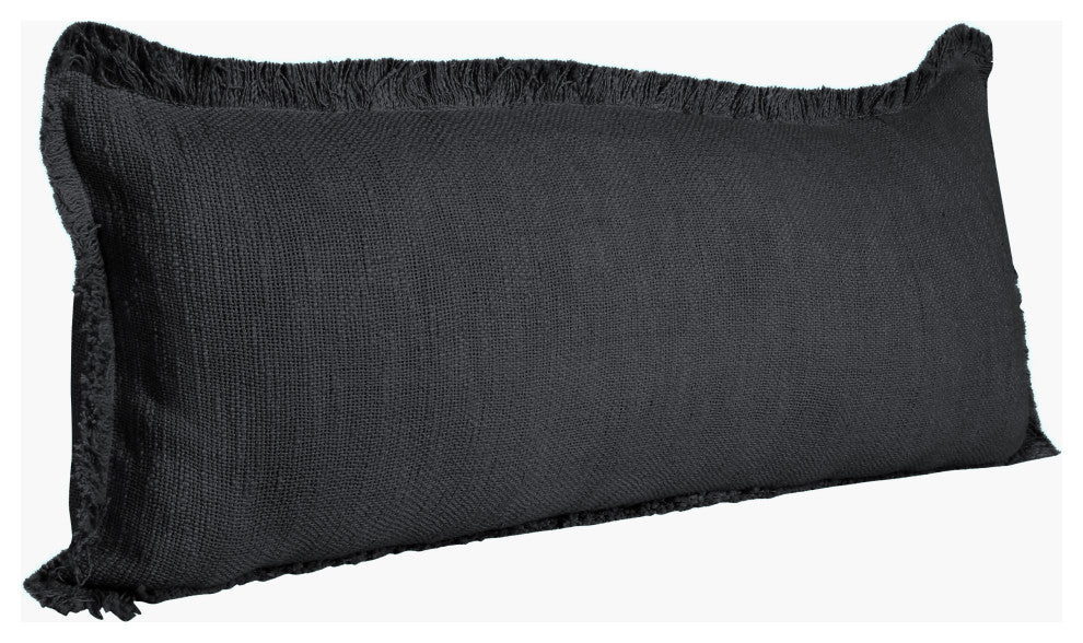 Ox Bay Handwoven Black Distressed Organic Cotton Pillow Cover, 14"x36"