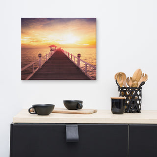 Surreal Wooden Pier at Sunset Landscape Photo Canvas Wall Art Prints, 16" X 20"