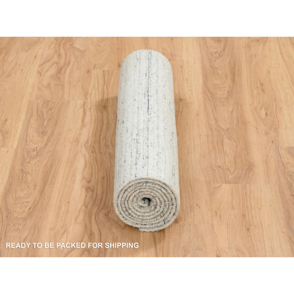 Beige Hand Loomed Variegated Textured Modern Design Wool Runner Rug, 2'6"x7'10"