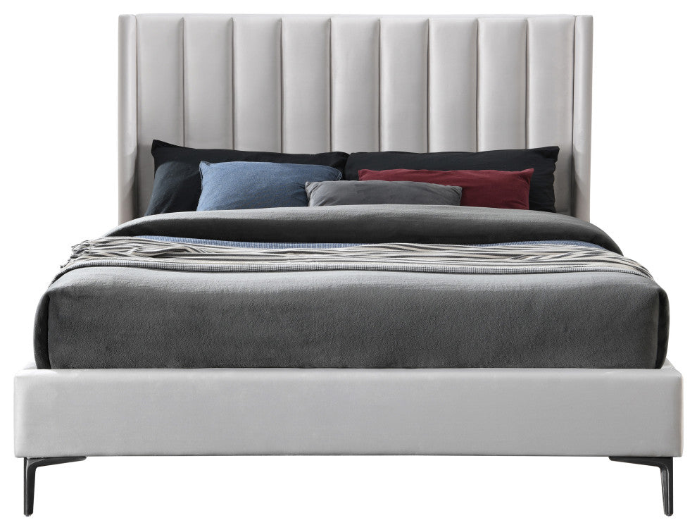 Nadia Velvet Upholstered Bed, Cream, Queen