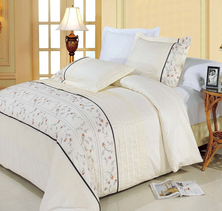 100% Cotton Anna Embroidered Duvet Cover Set, Full/Queen