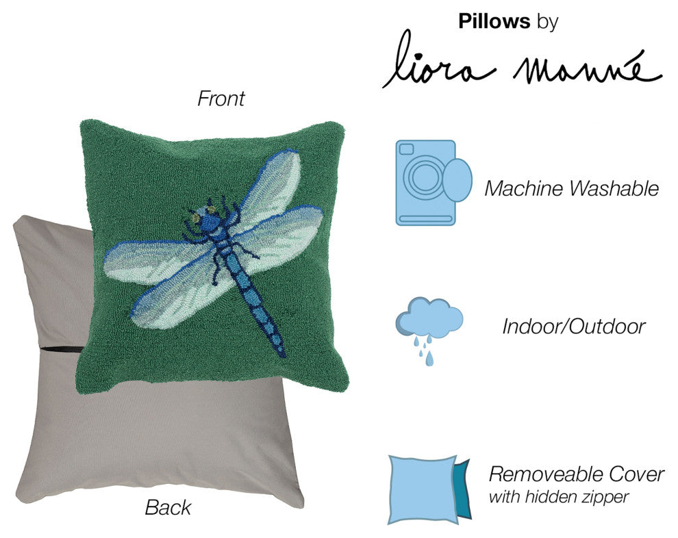 Frontporch Garden Dragonfly Indoor/Outdoor Pillow, Green, 18"x18"